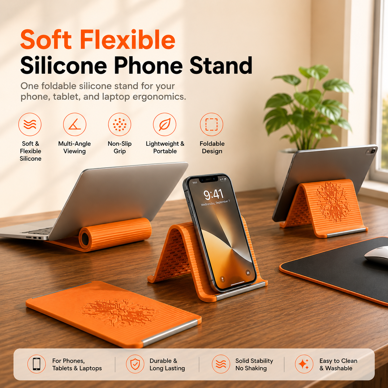 Gripply Flexible Silicone Stand for phones, tablets, desks, travel